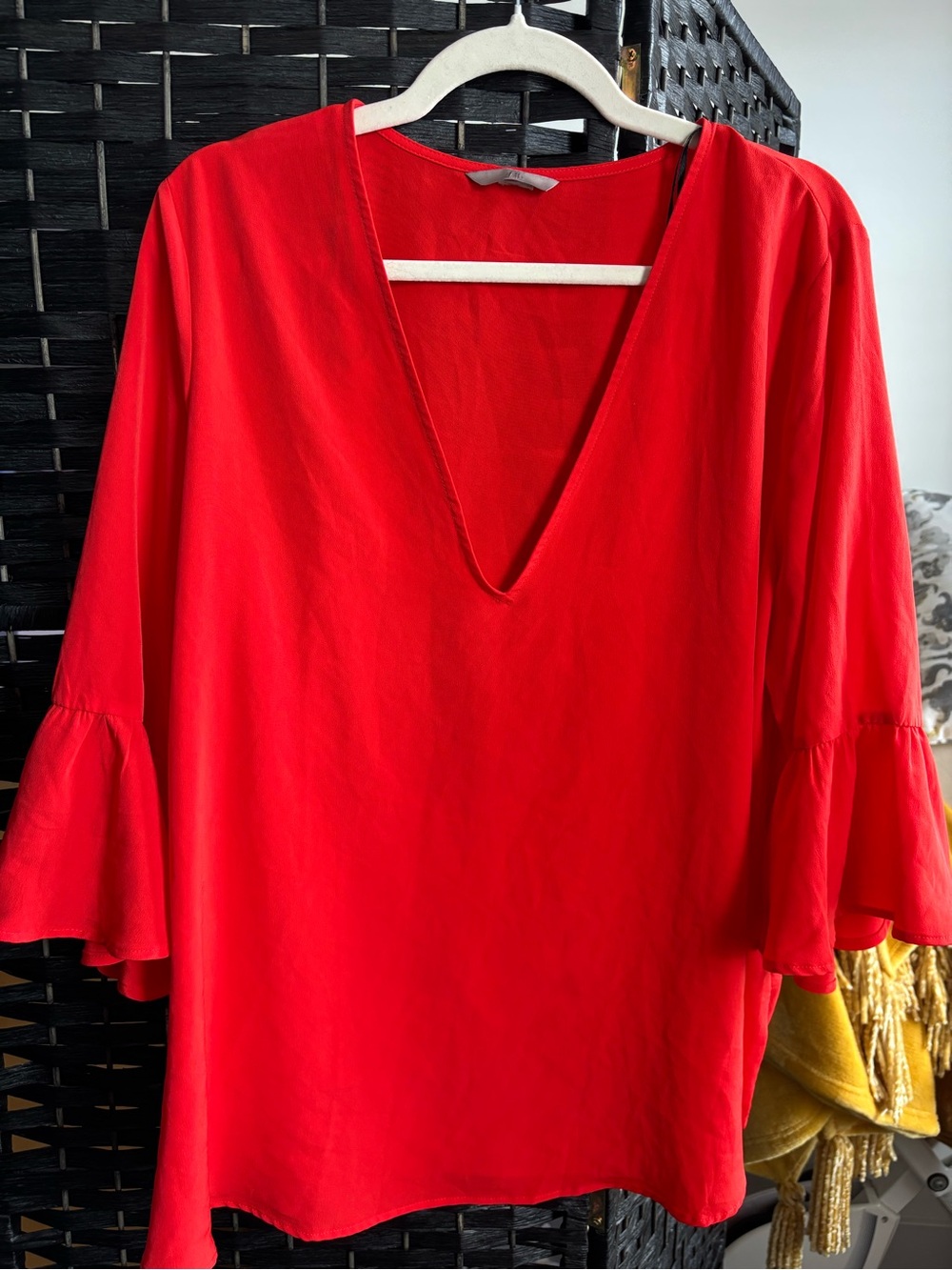 H&M Red V-Neck Bell Sleeve Blouse